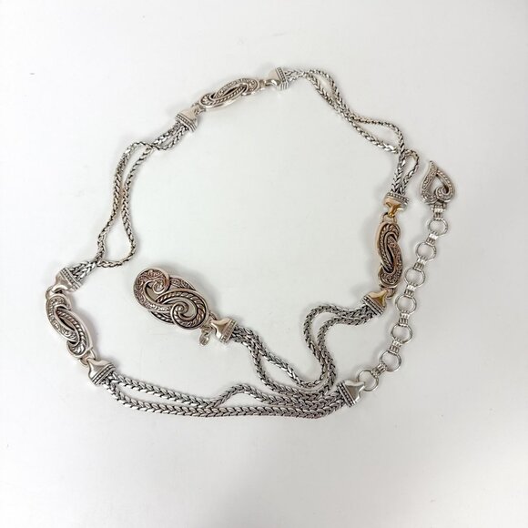 Brighton Bali Hai Scroll Chain Metal Silver Tone Adjustable Belt XL - Picture 1 of 4